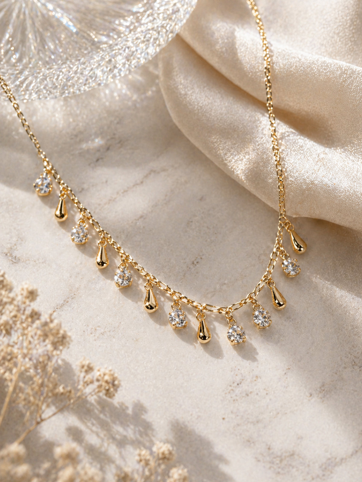 The Golden Dew Crystal Drop Necklace
