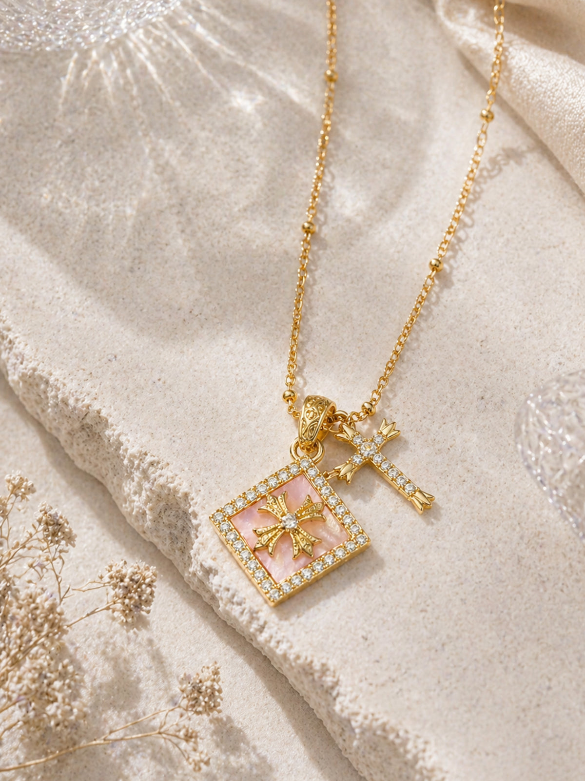 Blush Gold Cross Charm Necklace