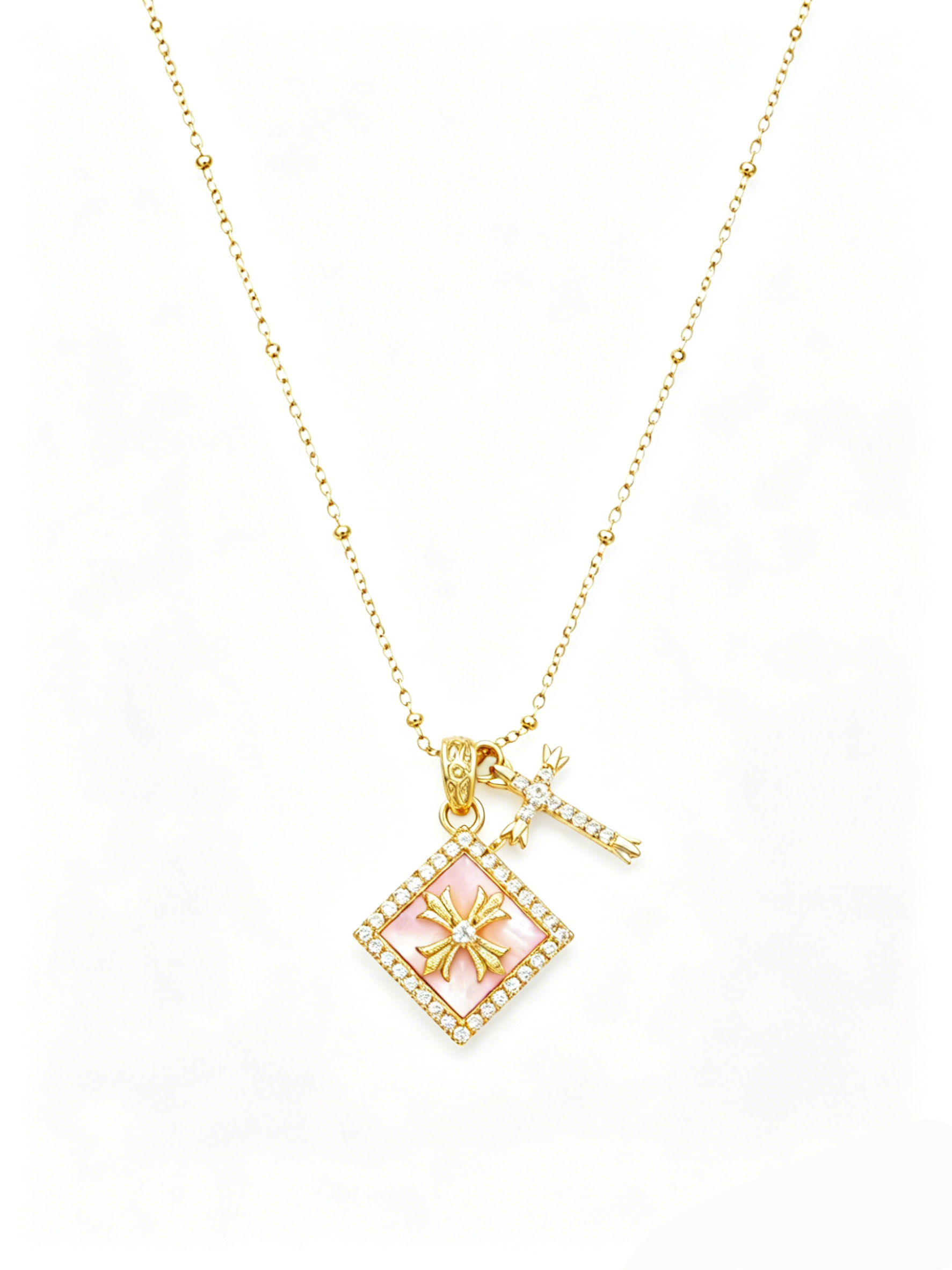 Blush Gold Cross Charm Necklace
